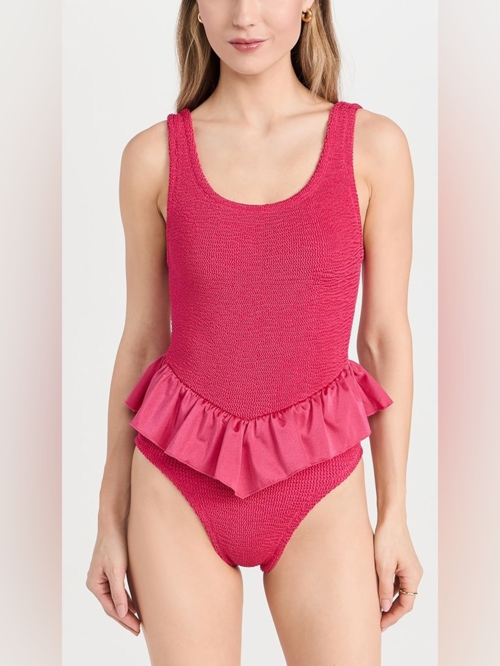 NWT Hunza G Denise Frill Metallic Crinkle One Piece Swimsuit